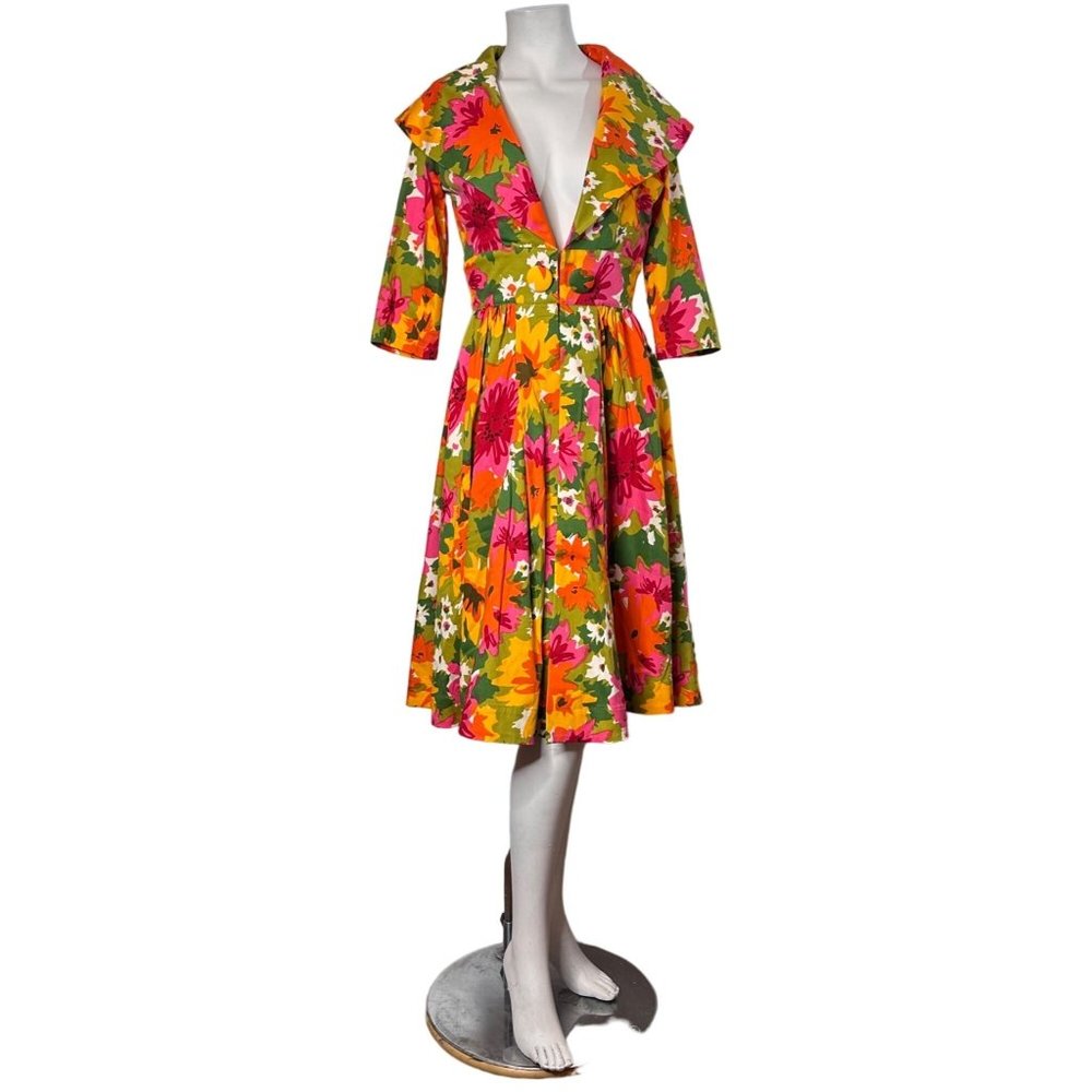 TRASHY DIVA Sz 6 Kelly Cutaway Coat Dress Mod 1960s Dayglow Floral Print 60s M - Picture 4 of 16